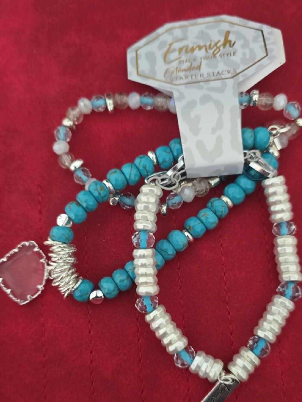 Erimish Turquoise and Silver Multi-Strand Extended Stretch Bracelet - Picture 2 of 2